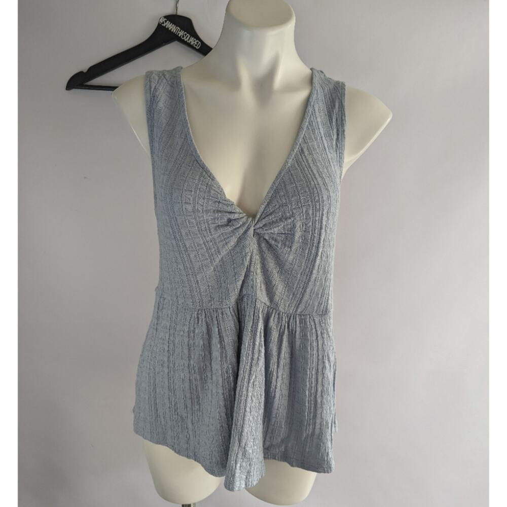 Lucky Brand Baby Blue Twist Front Sleeveless Peplum Top Sz Small